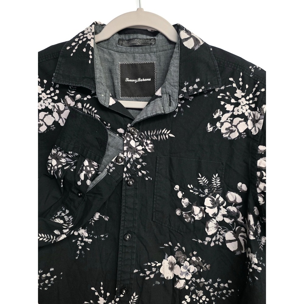 Tommy Bahama Mens Small Black Floral Long Sleeve Button Down Cotton Shirt